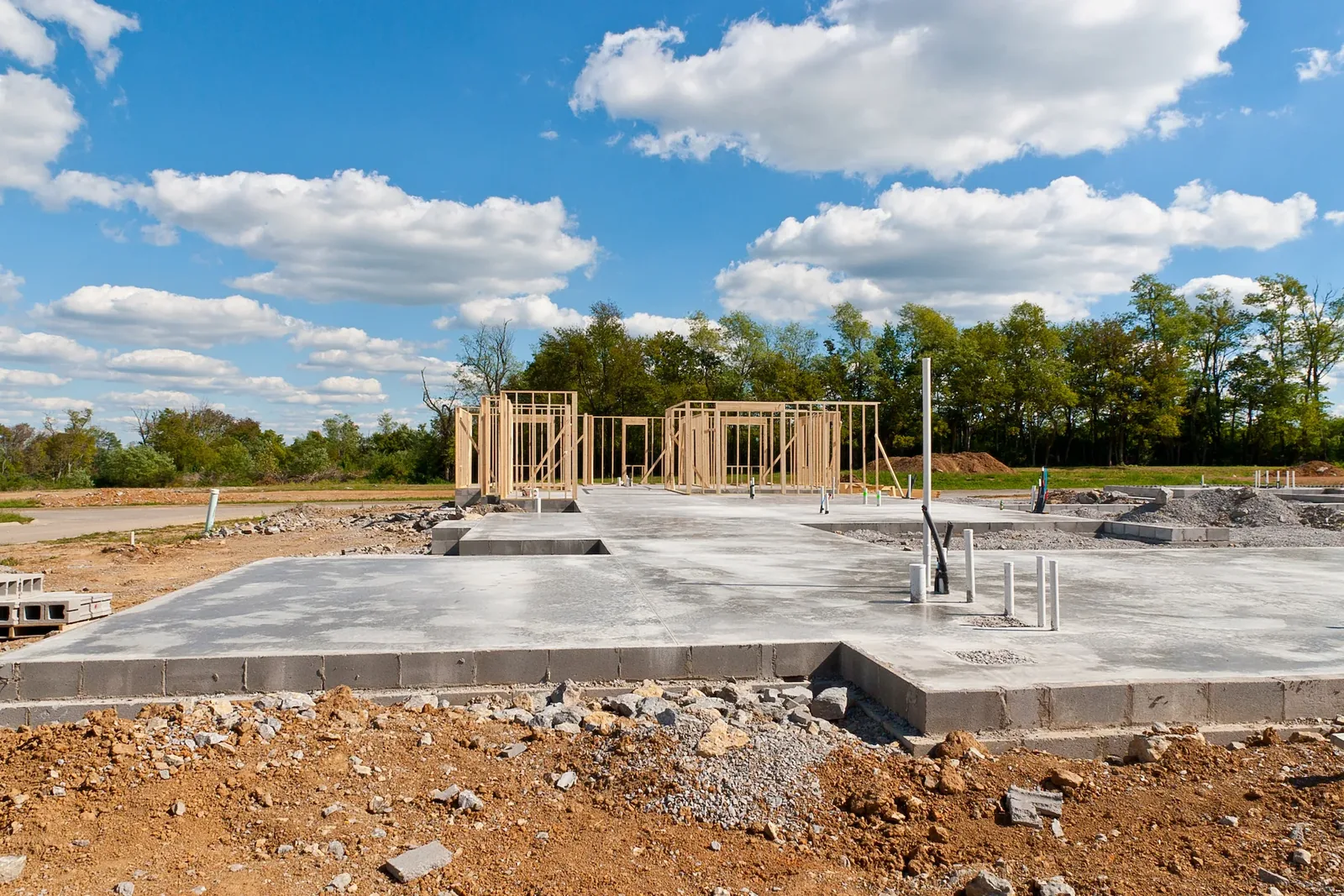 Large concrete house slab on a new building site
